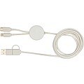 Chechia 5-in-1 recycled plastic 150 cm data sync and 27W fast charge cable with bamboo details, white