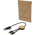 Chechia 5-in-1 recycled plastic 30 cm data sync and 27W fast charge cable with bamboo details, solid black