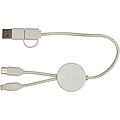 Chechia 5-in-1 recycled plastic 30 cm data sync and 27W fast charge cable with bamboo details, white