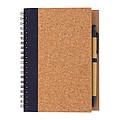 Cork spiral notebook with pen, blue