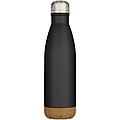Cove 500 ml double wall vacuum insulated stainless steel water bottle with cork details, solid black