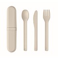 Cutlery set and case in PLA, beige
