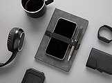 Deluxe hardcover PU notebook A5 with phone and pen holder