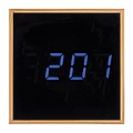 Desk clock with black display and blue LED display