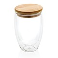 Double wall borosilicate glass with bamboo lid 350ml, transp