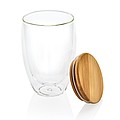 Double wall borosilicate glass with bamboo lid 350ml, transp