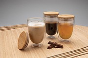 Double wall borosilicate glass with bamboo lid 350ml, transp