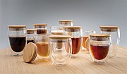 Double wall borosilicate glass with bamboo lid 350ml, transp