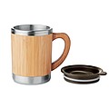Double wall Stainless Steel tumbler with bamboo case and moveable drink hole. Capacity 300 ml.