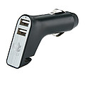 Dual port car charger with belt cutter and hammer, black
