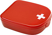 First aid kit in a plastic caseRed