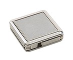 Fold-out handbag holder with a stainless steel surface for advertisement,colour silver