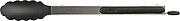 Food tongs with a rubber gripped handle.Black/silver