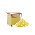 Fragranced plant based wax candle in squared glass holder with a bamboo lid
