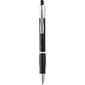 Frosted plastic ball pen with grooved rubber grip zone, black