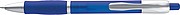 Frosted plastic ball pen with grooved rubber grip zone, blue
