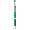 Frosted plastic ball pen with grooved rubber grip zone, green