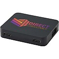 Gaia 4-port USB hub with USB-A and Type-C output and dual input - made from recycled plastic, solid black