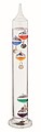 Galileo thermometer in glass
