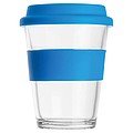 Glass mug with silicon sleeve and lid