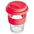 Glass mug with silicon sleeve and lid