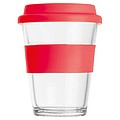 Glass mug with silicon sleeve and lid