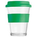 Glass mug with silicon sleeve and lid