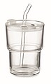 Glass tumbler with straw 400ml, transparent