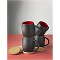 Hearth ceramic mug with wood lid/coaster, black/blue