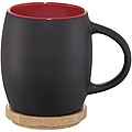 Hearth ceramic mug with wood lid/coaster, black/red