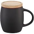 Hearth ceramic mug with wood lid/coaster, black/red