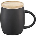 Hearth ceramic mug with wood lid/coaster, black/white