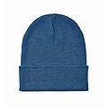 Knitted beanie with cuff, blue