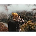 Knitted beanie with cuff, yellow