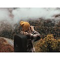 Knitted beanie with cuff, yellow