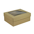 Kraft box with a transparent window in the lid, size 240x180x95, brown