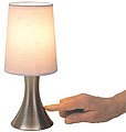 Lamp with a touch area on the bottom and a dimmer (3 levels),colour silver, white