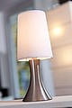 Lamp with a touch area on the bottom and a dimmer (3 levels),colour silver, white