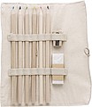 Linen and cotton sleeve with 6 coloured pencils, pencil sharpener, and eraser.