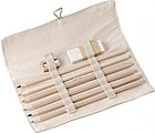 Linen and cotton sleeve with 6 coloured pencils, pencil sharpener, and eraser.