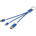 Metal 4-in-1 recycled aluminium charging cable with keychain, royal blue
