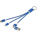 Metal 4-in-1 recycled aluminium charging cable with keychain, royal blue