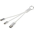 Metal 4-in-1 recycled aluminium charging cable with keychain, silver