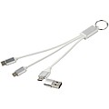 Metal 4-in-1 recycled aluminium charging cable with keychain, silver