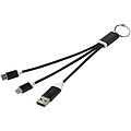 Metal 4-in-1 recycled aluminium charging cable with keychain, solid black