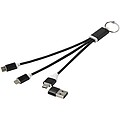 Metal 4-in-1 recycled aluminium charging cable with keychain, solid black