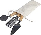 Metal and wooden kitchen tool set, brown