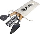 Metal and wooden kitchen tool set, brown