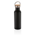 Modern stainless steel bottle with bamboo lid, black