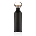 Modern stainless steel bottle with bamboo lid, black